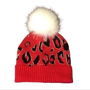 BCBGeneration Pink Leopard Print Pom Beanie NWOT